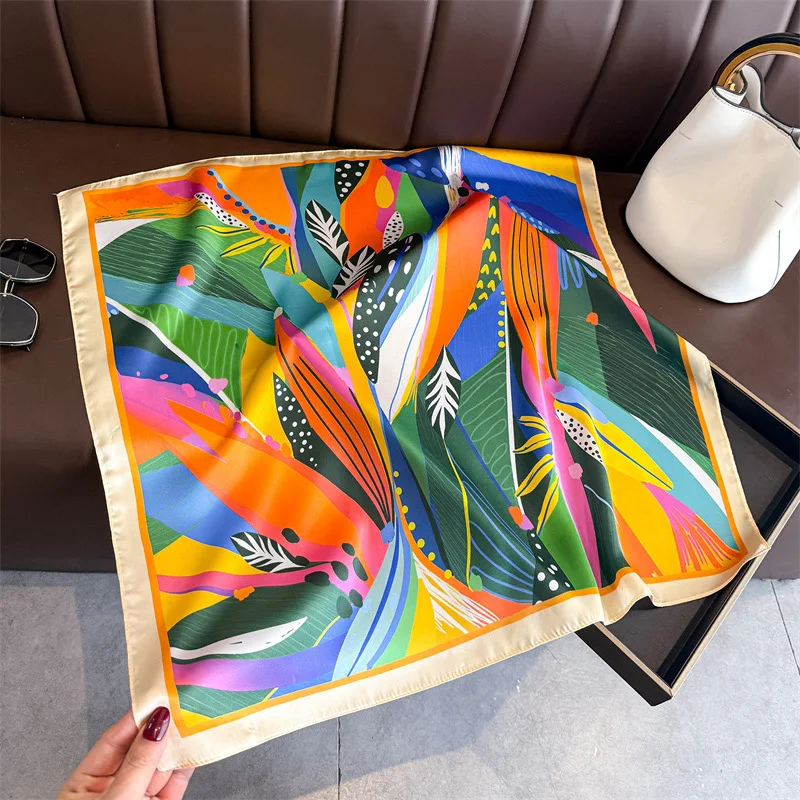 New Bandana Designer Silk Square Scarf Women Satin Shawl Wrap Hijab Female Hair Band Wrist Luxury Headkerchief 70*70cm Echarpe - Detail 1