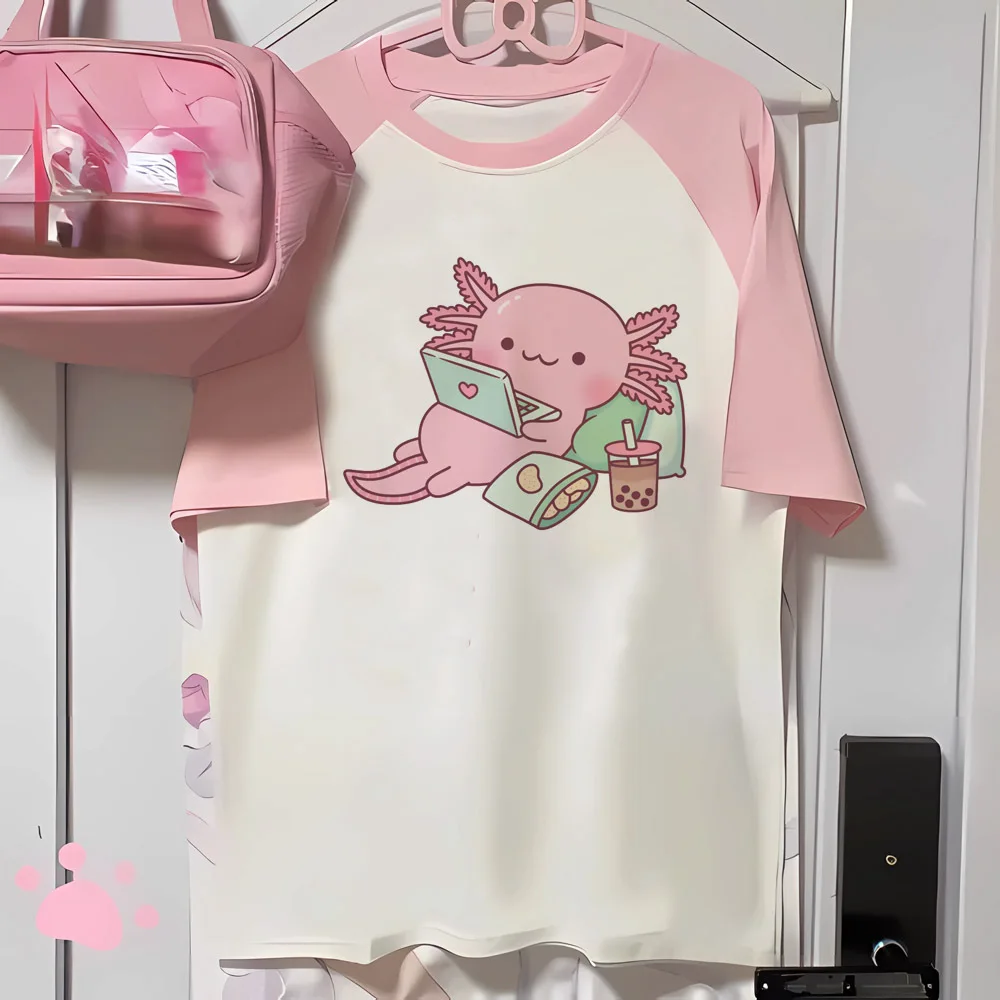 Ajolote Axolotl t-shirts women active wear Japanese comfortable top girl anime 2000s clothes