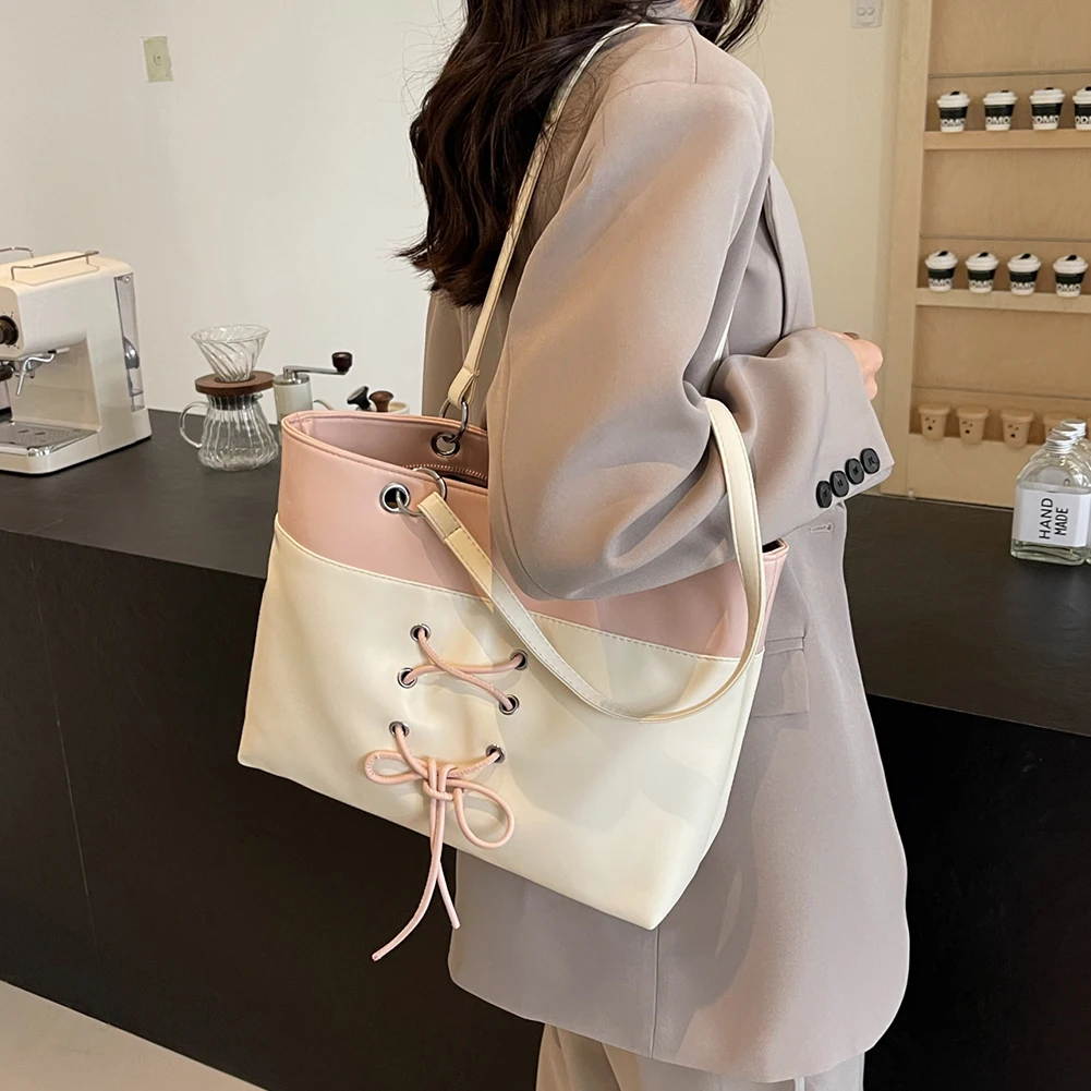 Euro-America Bow Tie Fashion Shoulder Bag for Women PU Leather Luxury Brands Crossbody Bag Large Capacity Contrasting Color Tote