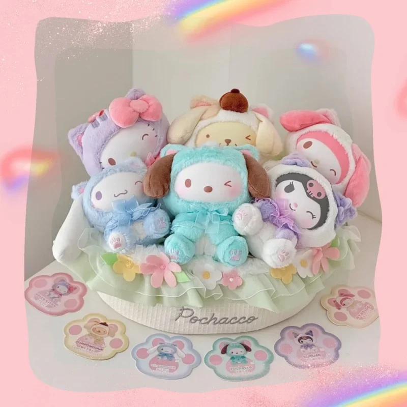 

New product Sanrio Family Teasing Cat Series Cute Plush Pendant Trendy Blind Box Collection Melody Kuromi Ornament Girl Gift