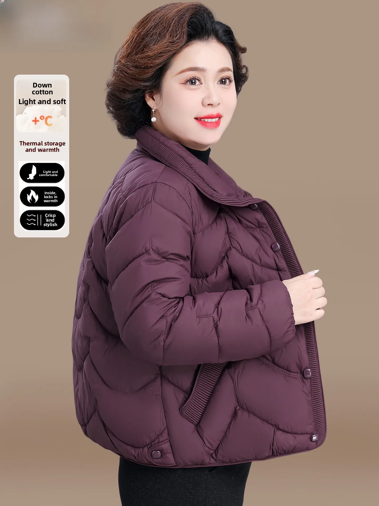 

Warmth down Cotton Jaet Lightweight Faionable Winter Coat for Older Women Stand Size Loose Fit Long Pants Zipper Closure