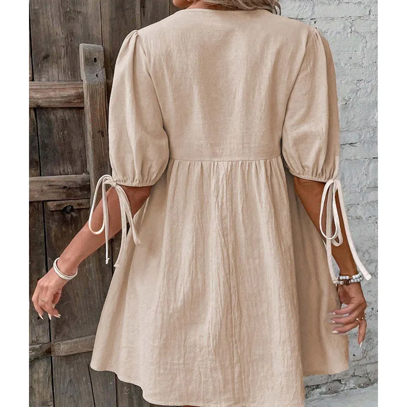 Mini abito allentato estivo da donna casual Solido sexy scollo a V Manica corta Gonna da spiaggia Vestito estivo Abiti eleganti e traspiranti Abiti