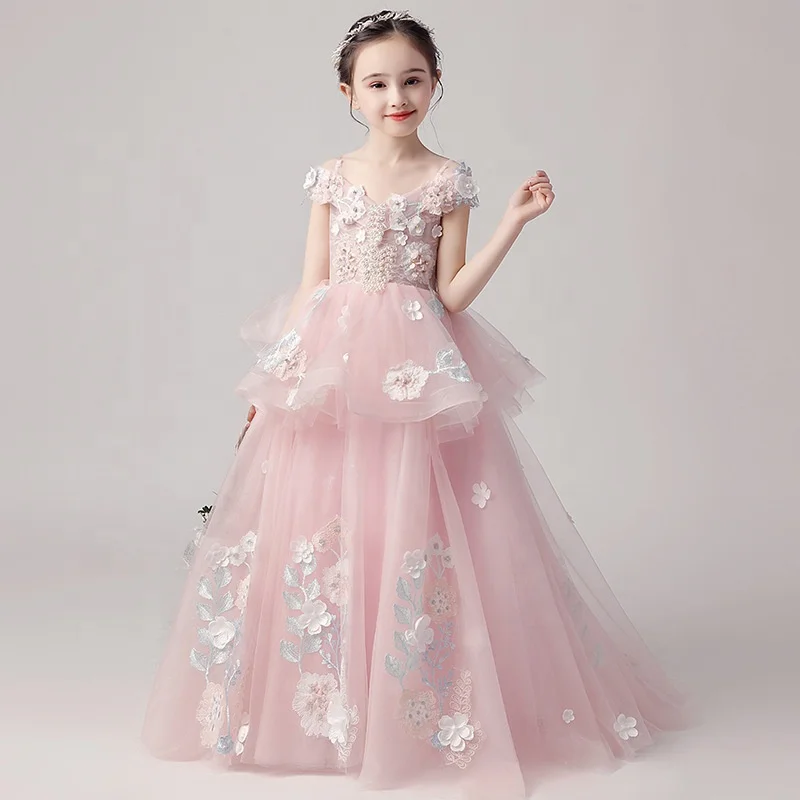 High Quality Pink Girls Boutique Clothes Party Kids Flower Girl Dresses