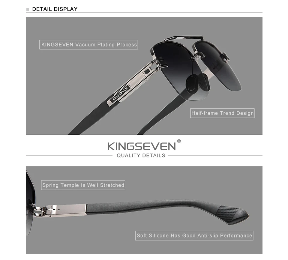 Kingseven New Design Sonnenbrille für Männer polarisierte UV400 Gradient Linse Brille Mode Frauen quadratische Retro Half Frame Brille – Detail 1