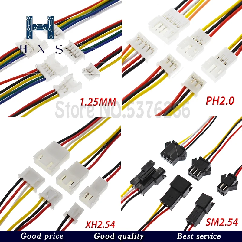5Pair 2P 3 4Pin JST1.25mm PH 2.0mm XH 2.54mm SM2.5 JST Male Plug Female Jack Socket DIY Electrical Wire Terminal Cable Connector