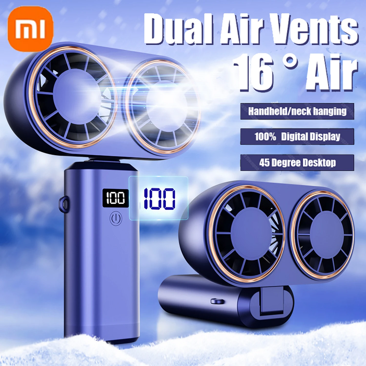 Xiaomi USB Mini Handheld Double Air Outlet Fan Cooler Portable Small Charging Fan Silent Charging Desk Dormitory Office Student