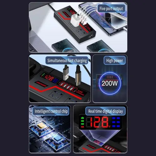 Imagen 2 del producto Inversor de coche Universal 200W de alta potencia DC 12V/24V a 220V adaptador de corriente pantalla Digital multifunción