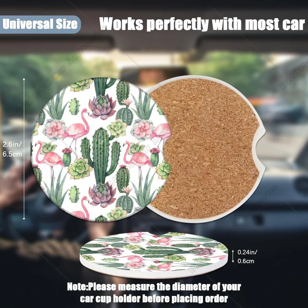 Cup Holders Car Coasters Flamingo Cactus Absorbent Ceramic Coaster Drink Cup Holder Coasters Auto Accessories Pack of 2