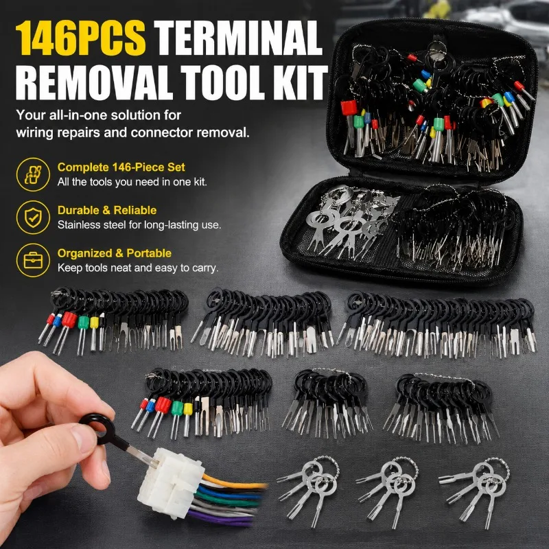 146Pcs Car Terminal Release Tool Kit Multifunction Wiring Harness Pin Extractor Connector Disassembly Implement For Automotive