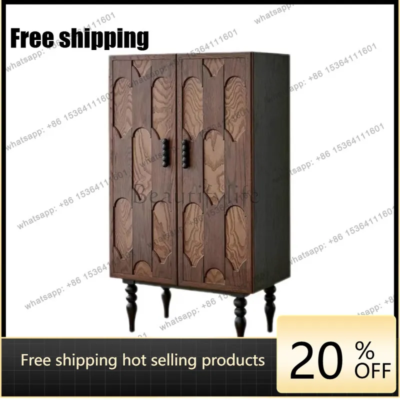hot French retro solid wood carving flower dining side cabinet entry entrance light luxury wabi sabi wind locker
