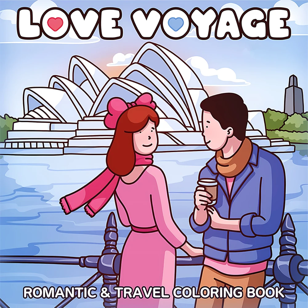 Livre de coloriage pour adultes Love Voyage, motifs mignons et confortables pour la vie quotidienne, soulagement du stress, détente, livre de dessin DIY