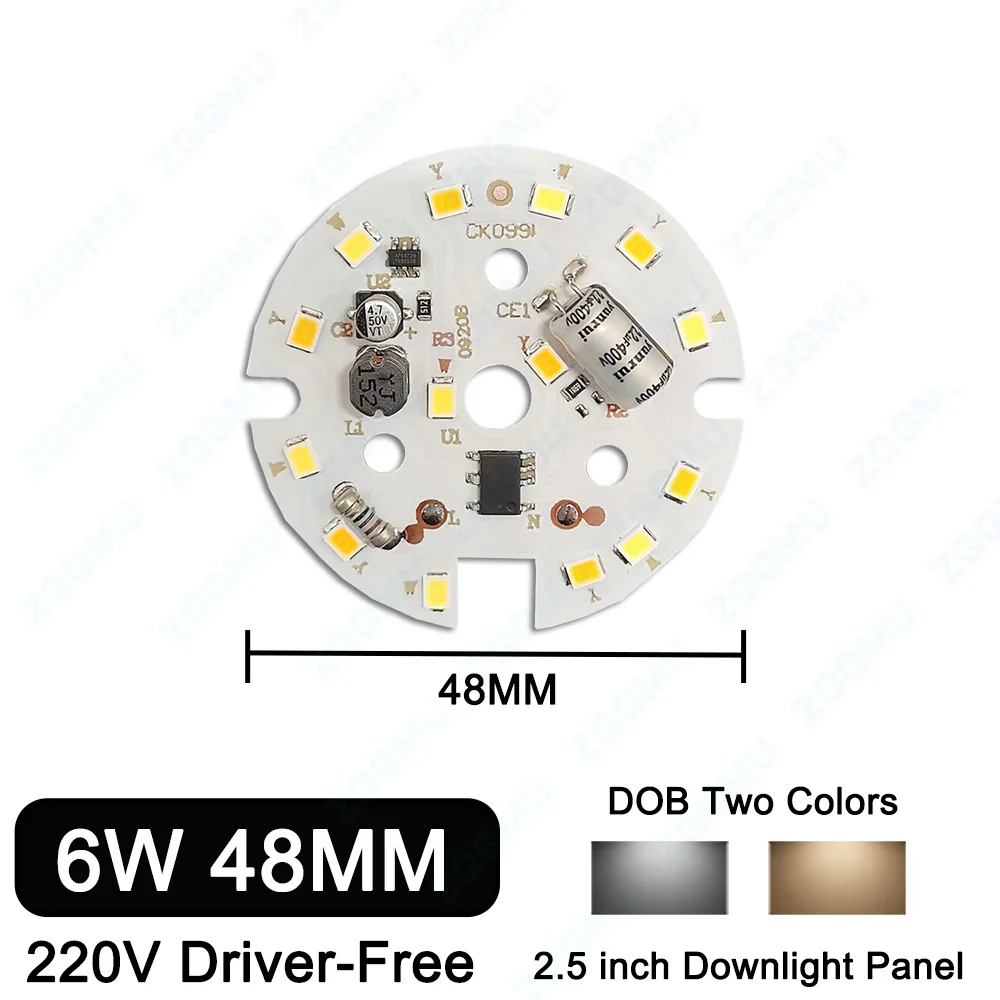 Two-Color 6W 10W 15W 220V DOB Light Panel Driver-Free Module High Voltage Flicker-Free Downlight Driver-Free LED PCB Light Panel