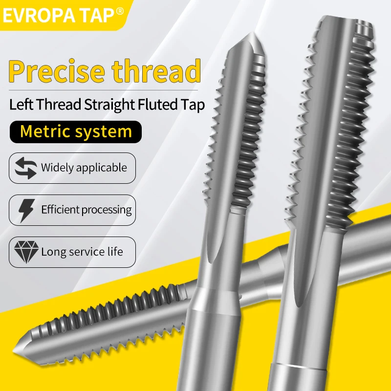 

EVROPA HSS-E Metric Fine Thread Tap, Left Hand Straight Flute Screw Tap, M2-M12 (Pitch 0.4mm-1.0mm)