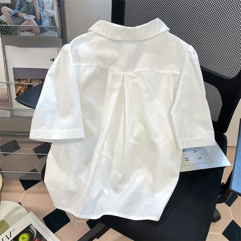 Loose Shirts Women Shirring Vintage Office Ladies Summer Streetwear Simple Korean Style Daily All-match Elegant Fashion Harajuku