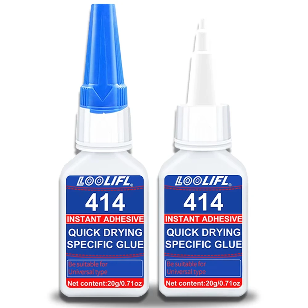 LOOLIFL 414 Instant Adhesive 20g Quick Drying Super Glue Extra Strong with Extension Nozzles for Metal Plastic Wood Ceramic