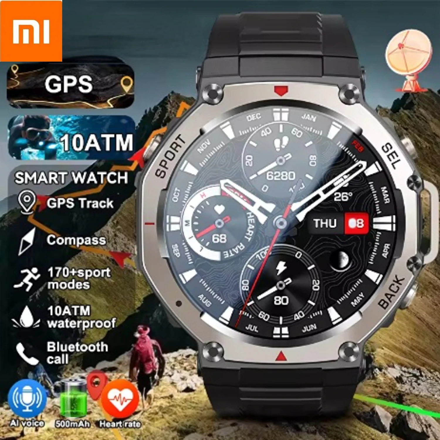 Xiaomi военные GPS умные часы для оригинальных T-Rex 3 2025 встроенный компас альтиметр 10ATM водонепроницаемые спортивные умные часы для мужчин и женщин