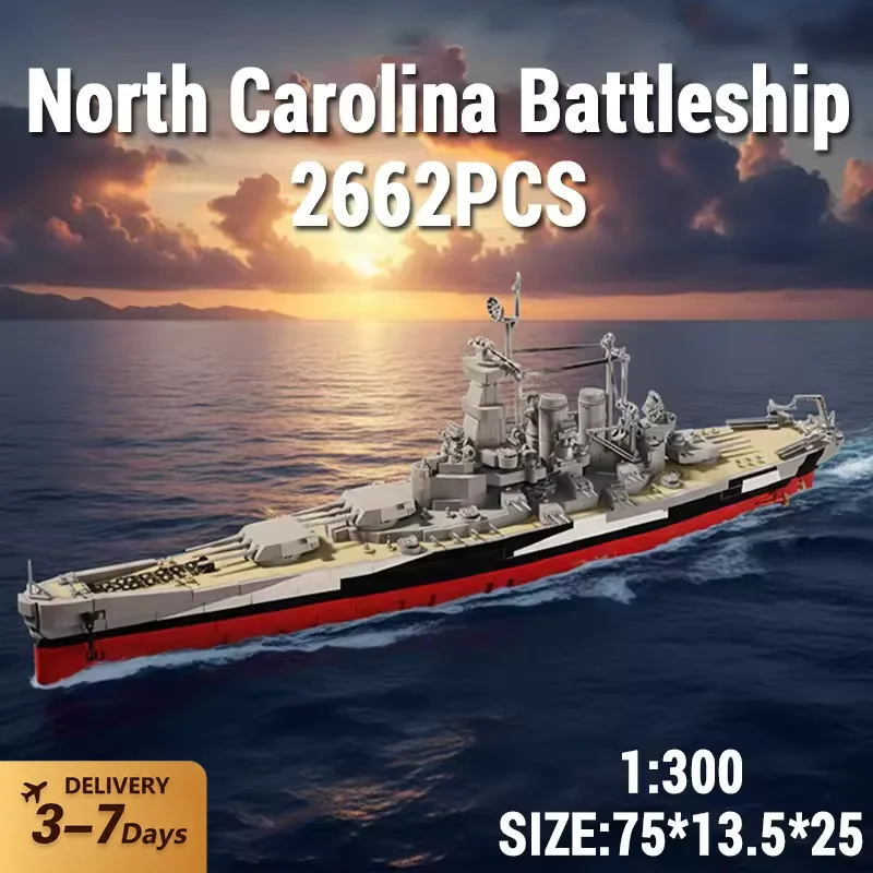 Klemmbausteine Militärisches North Carolina 1:300 Schlachtschiff-Bausteinset Technik Modulares Montage-Schiffsmodell-Kit Heimdekoration Kreatives Spielzeug Geschenke für Erwachsene 2662 Teile