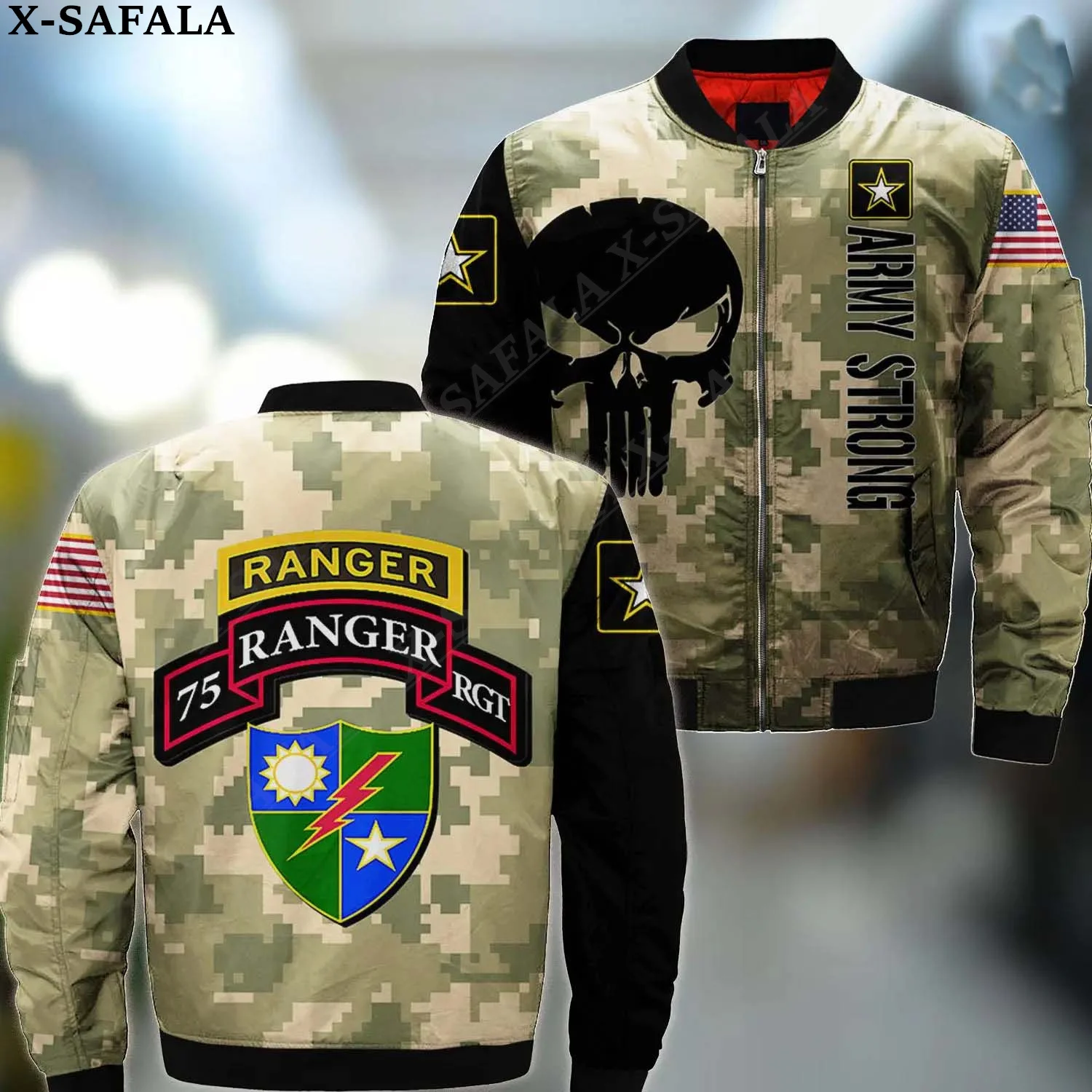 

USA 75th Ranger Veteran Army 3D Bomber Jackets Zipper Flight Jacket Casual Thick Coat Unisex Harajuku Men Women Streetwea-1