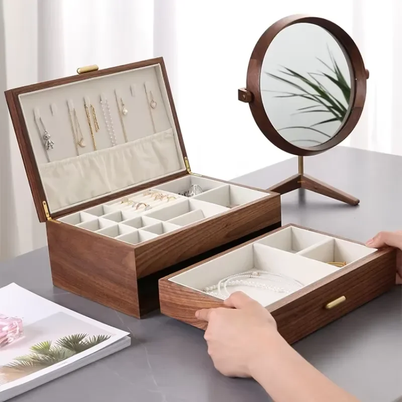 Black Walnut Jewelry Box Wall Mounted Multi Layer Storage for Earrings Hair Accessories Large Capacity Wooden Craft Organizer