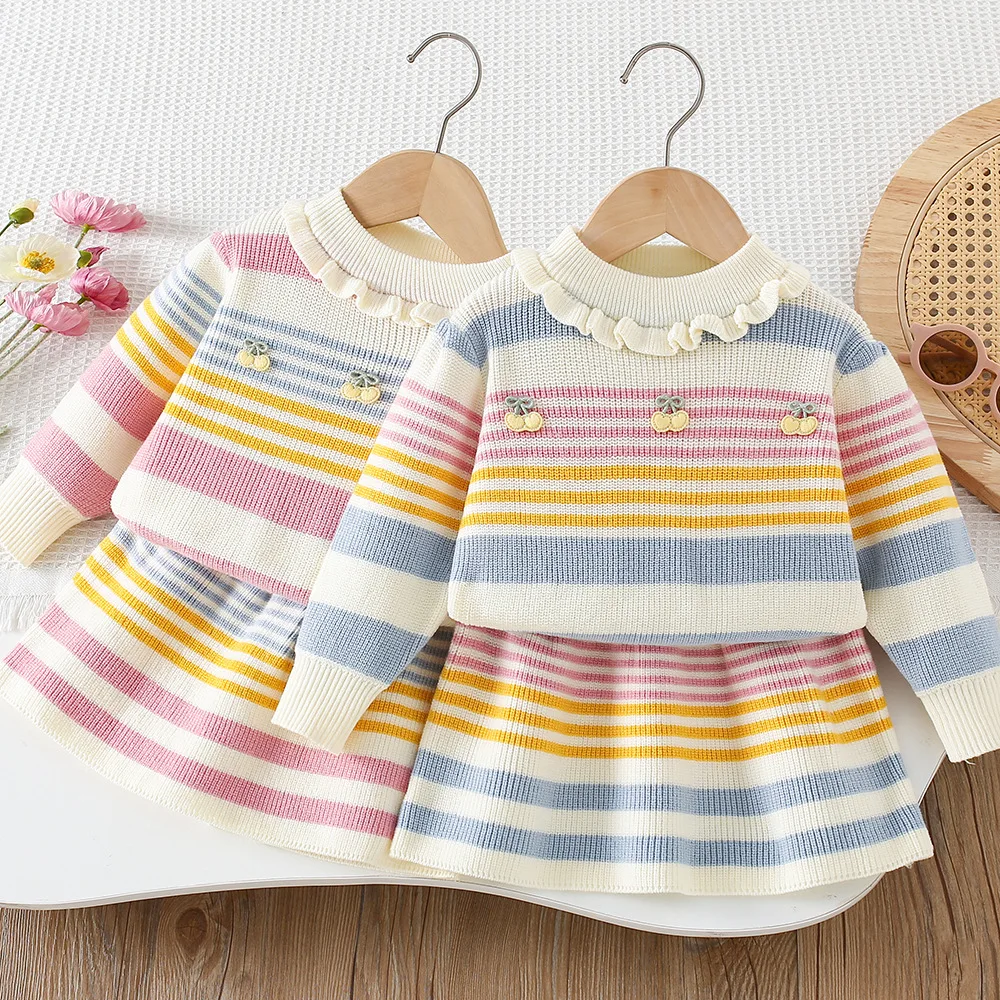 

Girls Dress Clothes Sets Autumn Winter Children Woolen Jersey Sweaters Tops Skirts Kids Princess Suit For Baby Knitted Outfits 6