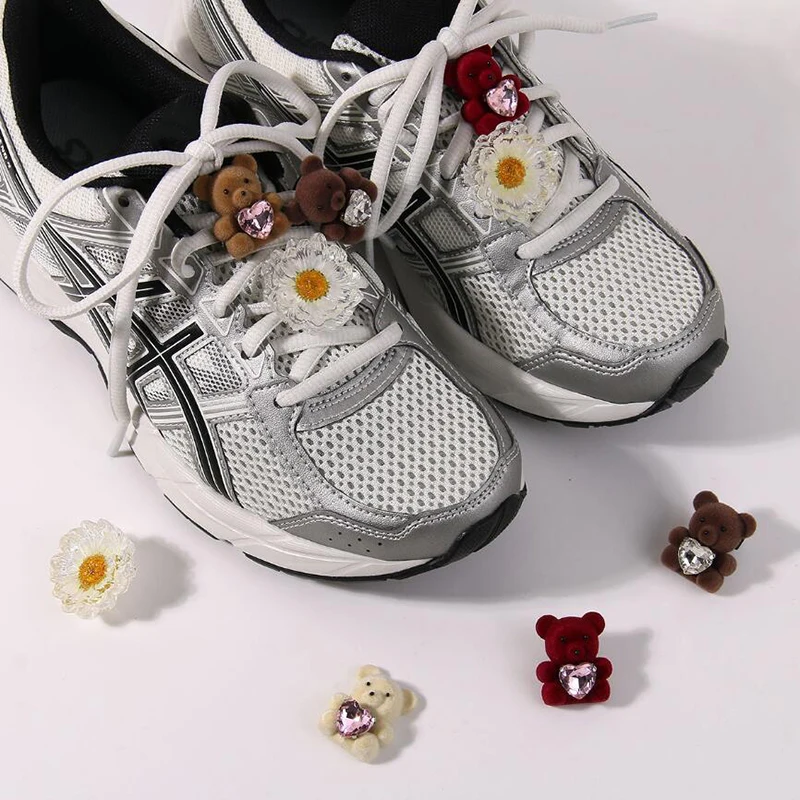 1PC Fashion Daisy Flower Plush Rhinestone  Bear Shoe Buckle Girl Heart Shoes Charms Decoration DIY Accessories