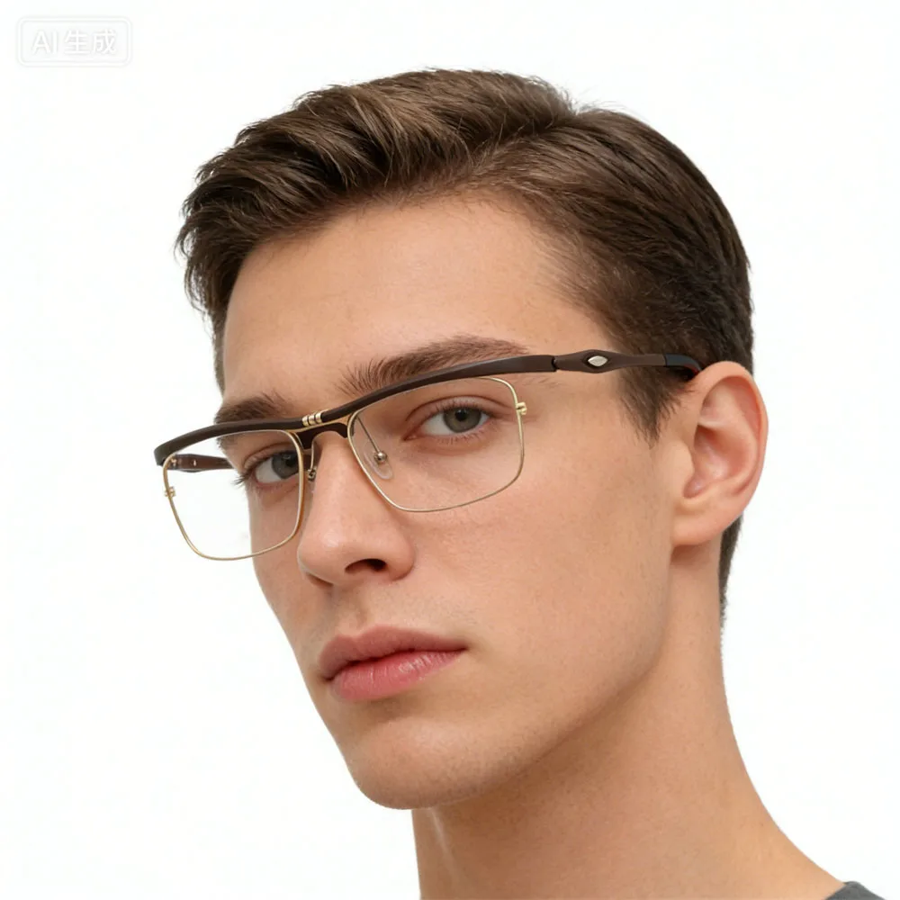 180 ° Flip Up Sporst Fashion Men's Square Half Rim Eyeglass Frame Lightweight Durable Anti-slip Casual Optical Glasses Frame