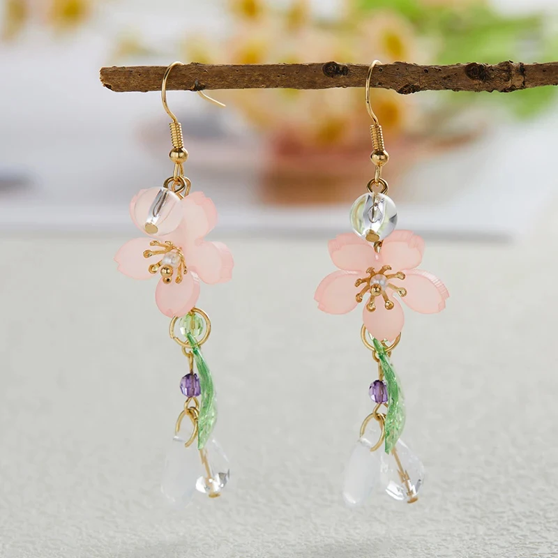 Women's Sweet Pink Flower Drop Earrings