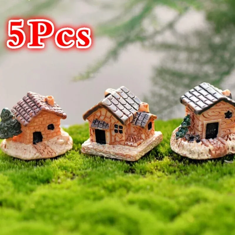 5Pcs Mini Doll House Stone House Resin Decorations for Home and Garden DIY Home and Garden DIY Decorations(Style Random)