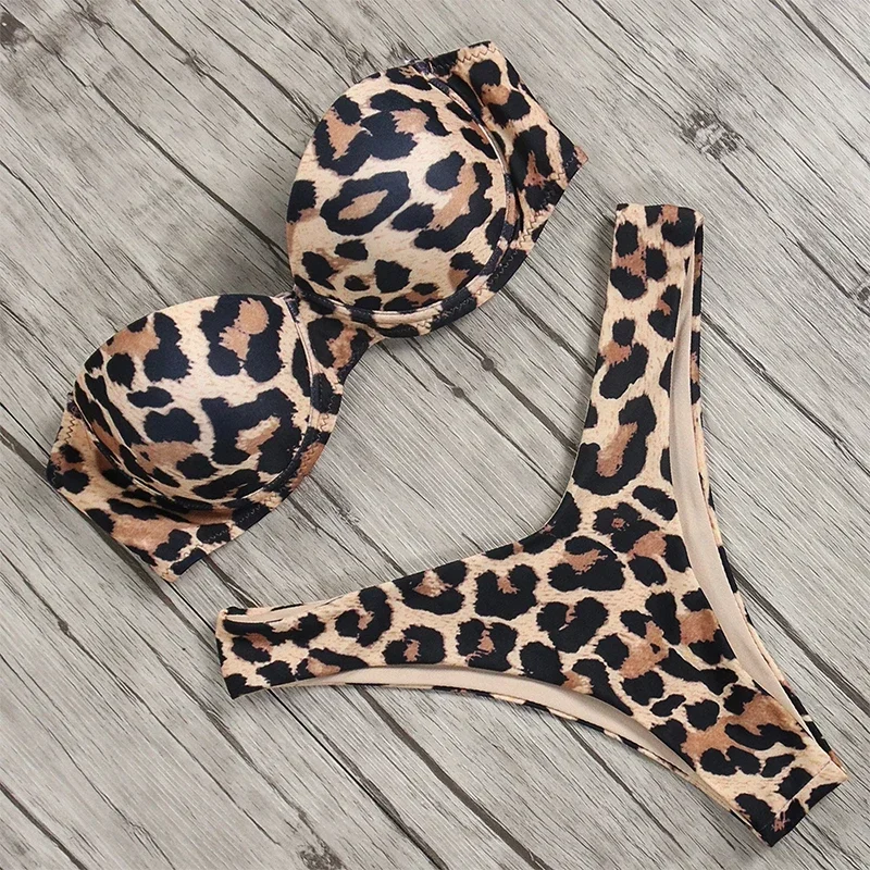 

Sexy Women Bikini Brazilian Swimsuit Push-up Bra Bikini Set Two Piece Swim Suit Swimwear Low-waisted Beachwear Leopard Bathing