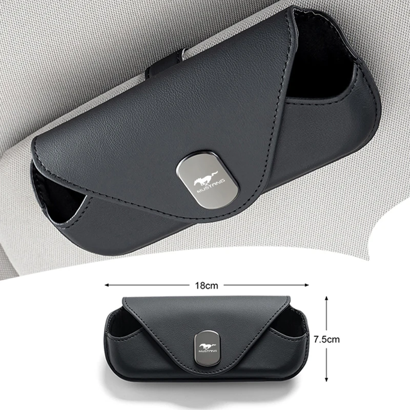 Leather Sunglasses Holder Magnetic Leather Sunglasses Clip Box Accessory For Ford Mustang GT 2020 2019 2018 2017 2016 2015 2014