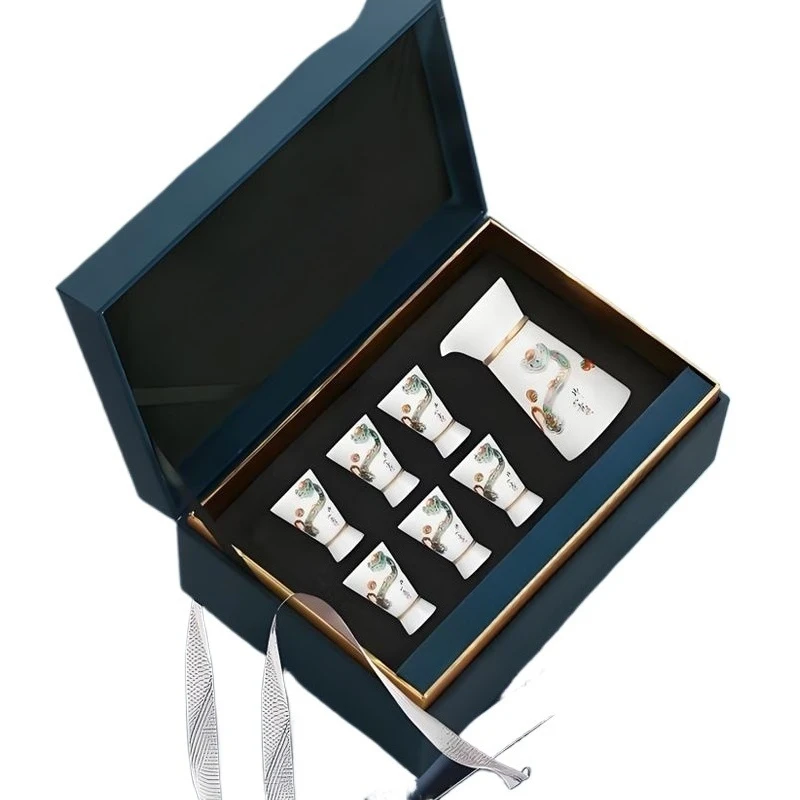 

Chinese Baijiu suet jade porcelain dispenser wine set one cup cup household small wine glass gift box high-end