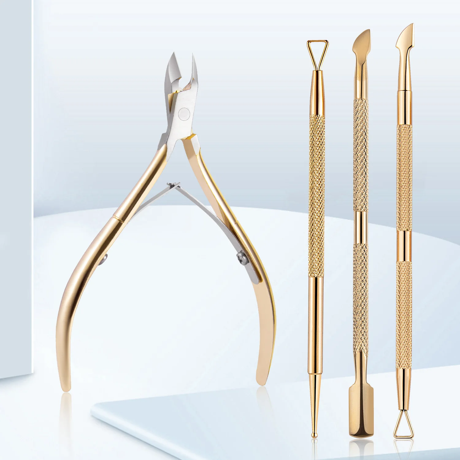 2/3/4Pcs Set Gold Manicure Set Stainless Steel Nail Cuticle Scissors Cuticle Pusher Dead Skin Scissor Cuticle Remover Nail Tools
