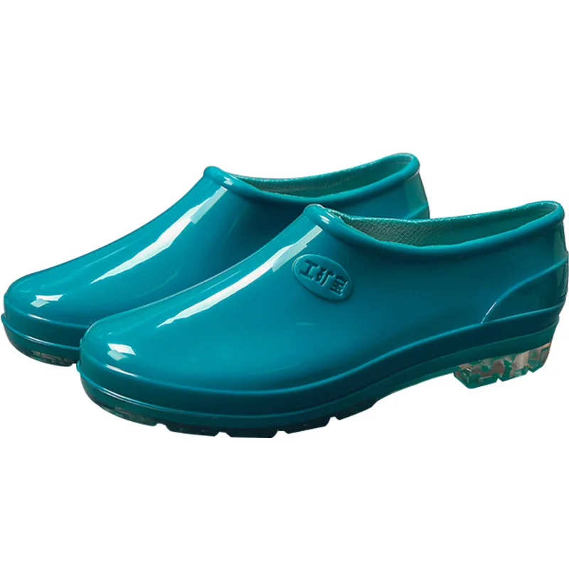 Ladies Rubber Shoes Female Kitchen Non-slip Work Waterproof Shallow Mouth Adult Flat Bottom Short Tube Shoes Low-top Rain Shoes