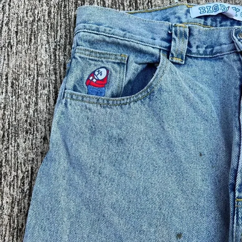 Y2k calças jeans baggy das mulheres dos homens hip hop polar grande menino bordado jeans streetwear cintura alta calças largas calças de carga