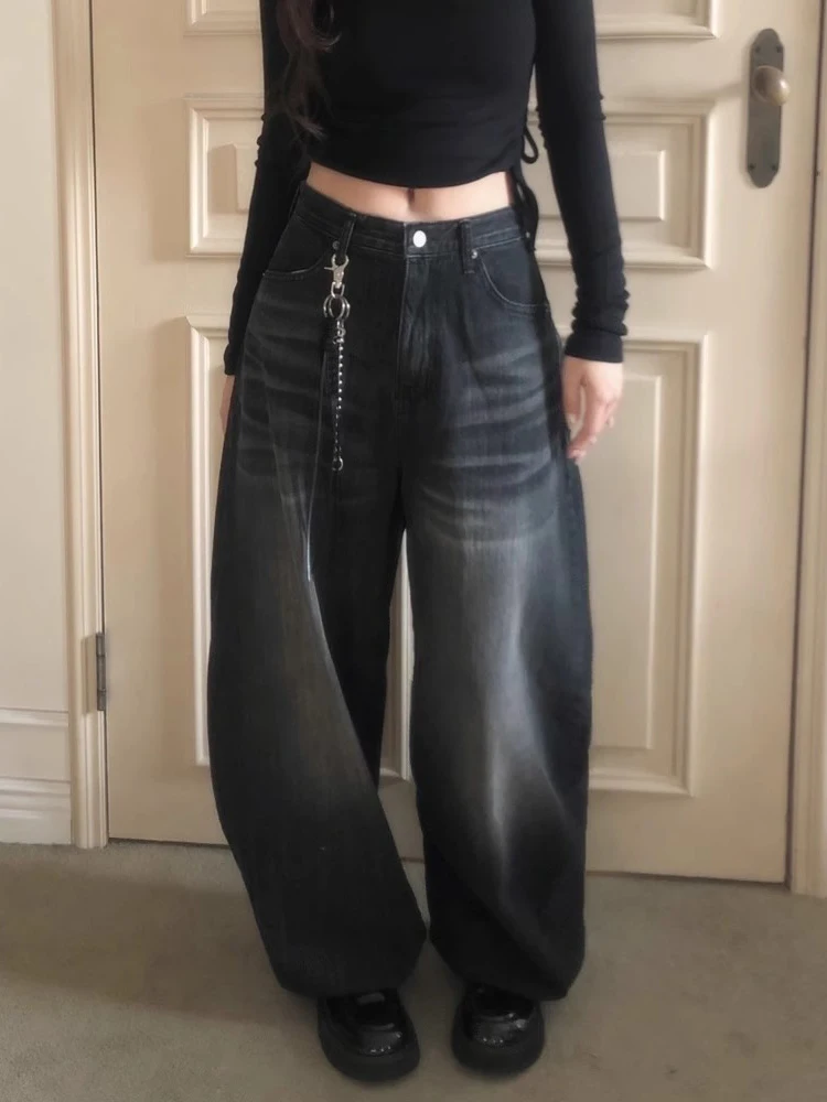 جينز نسائي فضفاض بتصميم عتيق أنيق، خصر مرتفع، ساق مستقيمة، مطبوع، مغسول من الخلف، بنطلون طويل للربيع والصيف، أزياء كاجوال #5