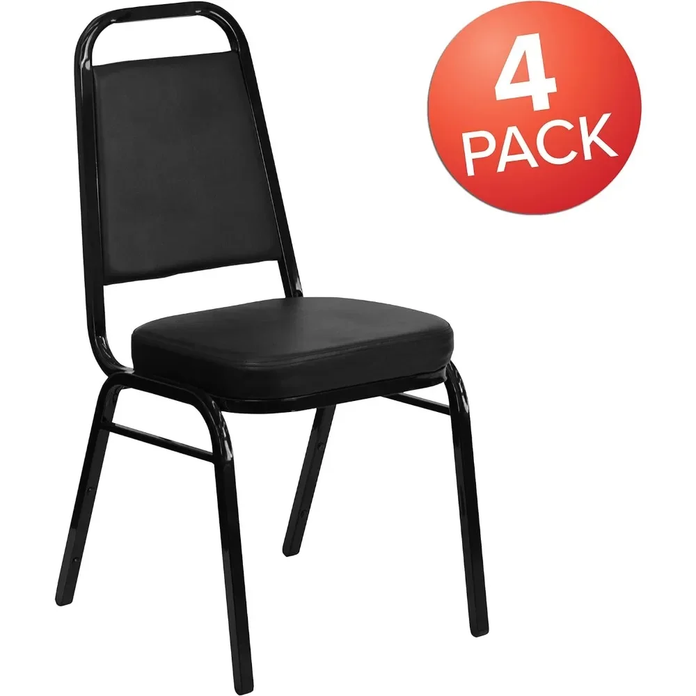 4 Pack Series Trapezoidal Back Stacking Banquet Chair in Black Vinyl - Black Framefreight Free Dining Room Chairs Home