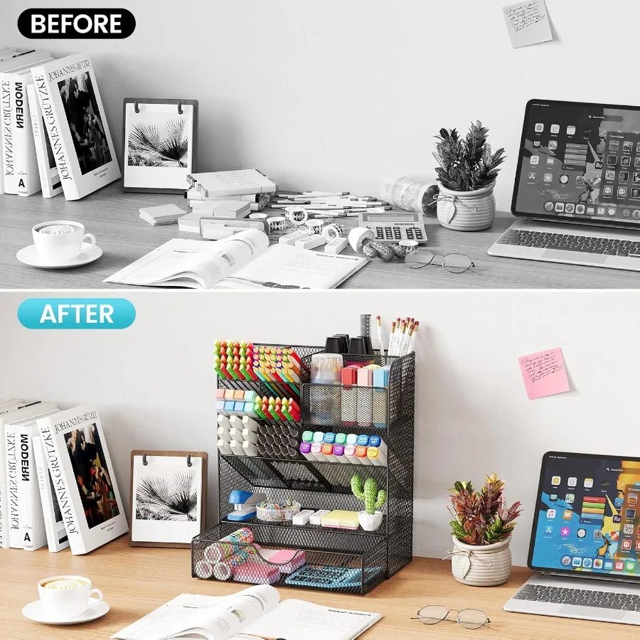 تنظيم المكتب وملحقات حامل القلم لمنظم المكتب مع درج منظم سطح المكتب ملحقات مكتب المكتب لـ