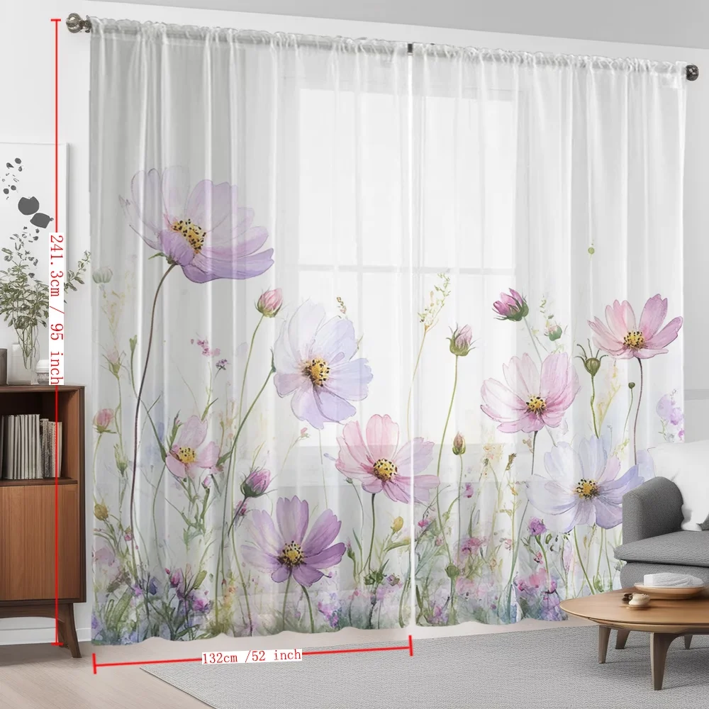 2PCS Digital Printing Sheer Curtain, Abstract Brush Strokes Art Pattern, Contemporary Gallery Minimalist Living Room Decor