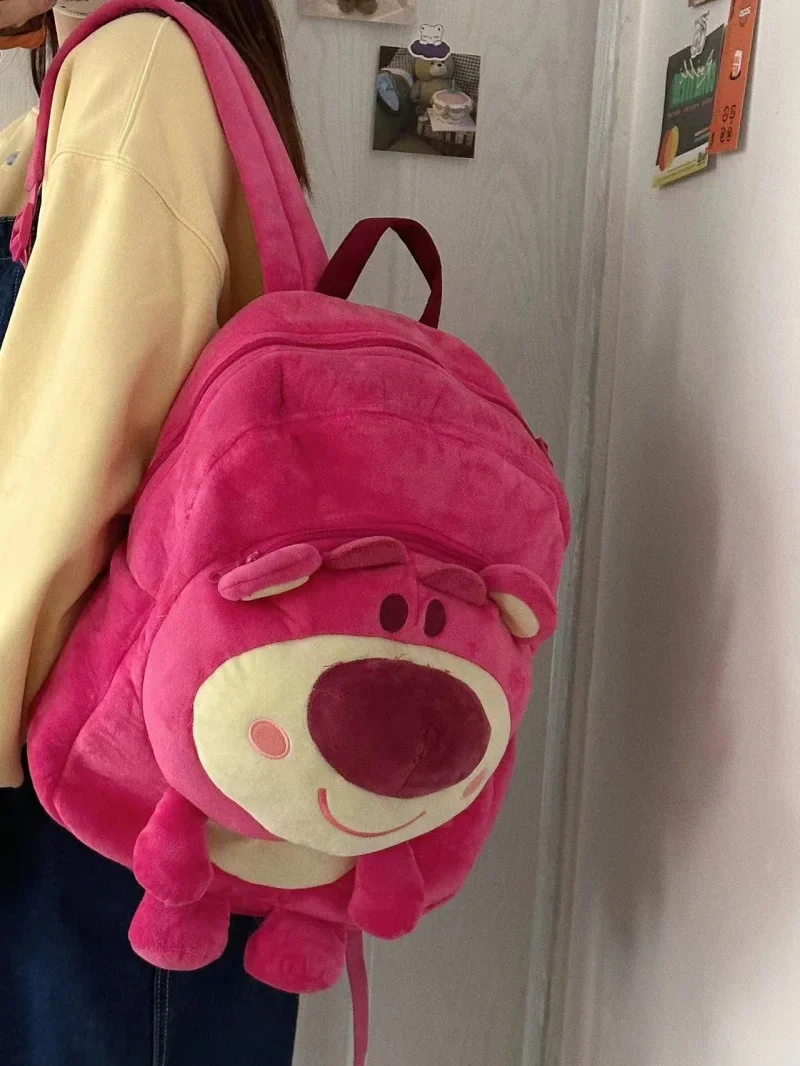 Disney Strawberry Bear Backpack Cute Schoolbag Cartoon shoulder bag Girl Y2K  Backpack Student Junior High School Handbag