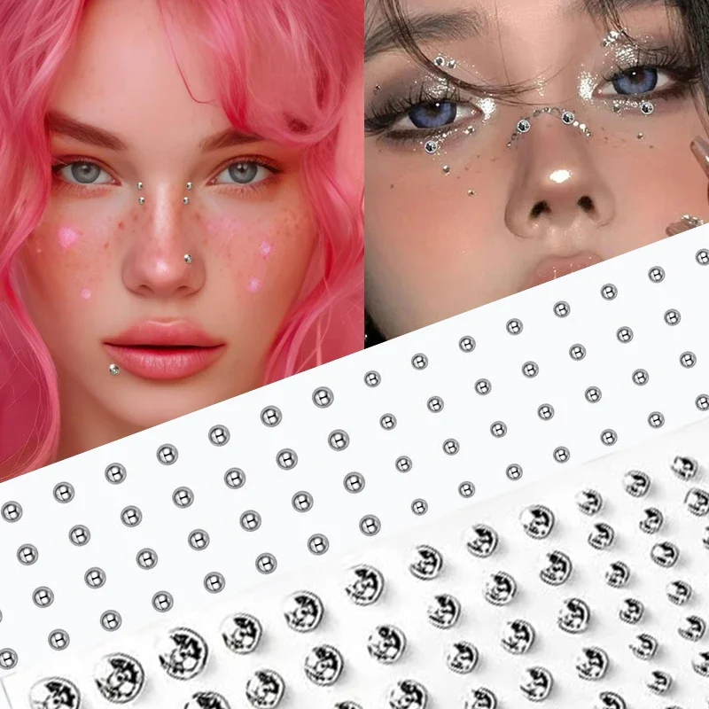 Silvery Fake Diamond Face Stickers Self Adhesive Body Gems for Party Stage Makeup Non Piercied Earring Studs Nose Body Art Decor