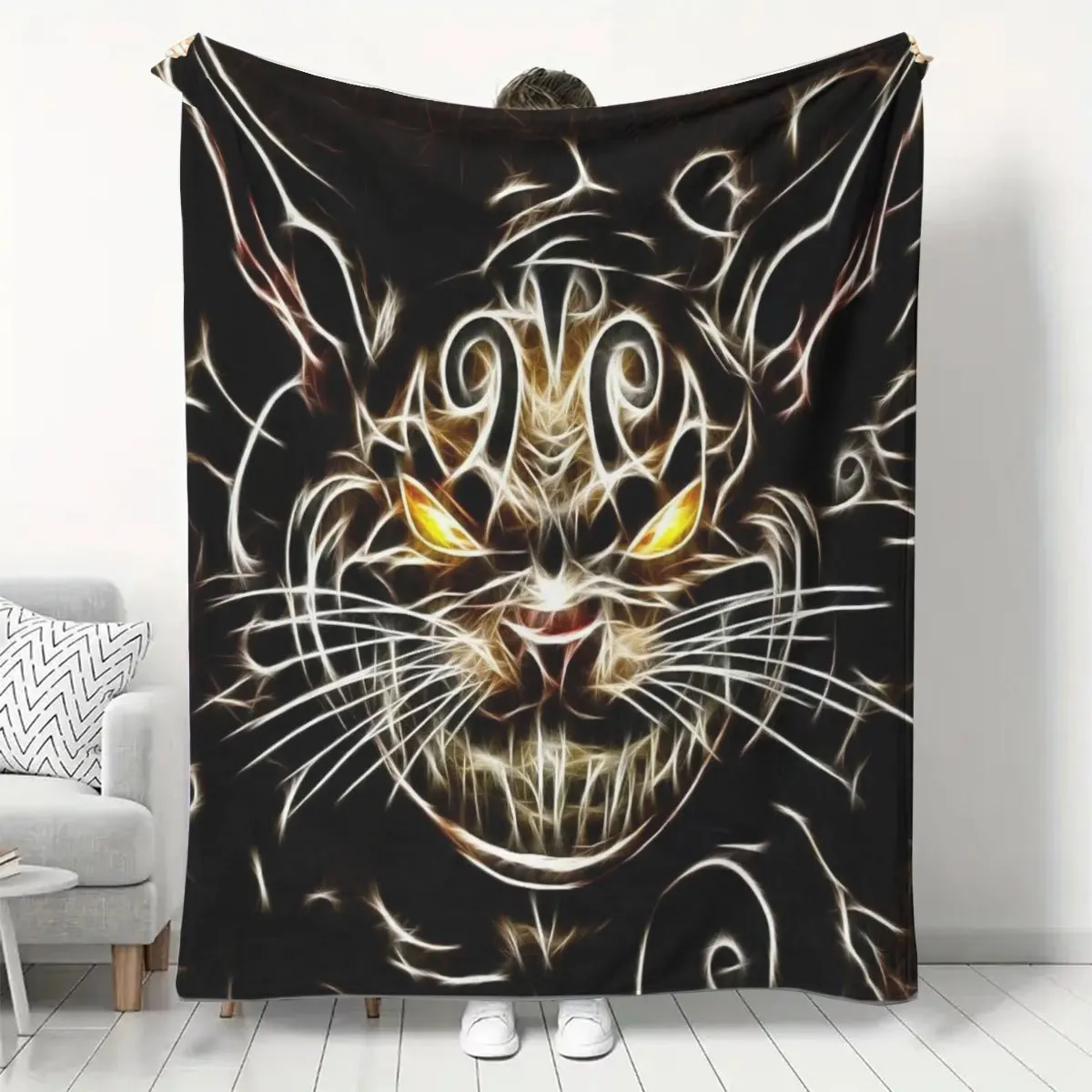 Cheshire Cat Flannel Throw Blanket - Reversible, All-Season Digital Print, Machine Washable, Soft Comfort for Bedroom, Living