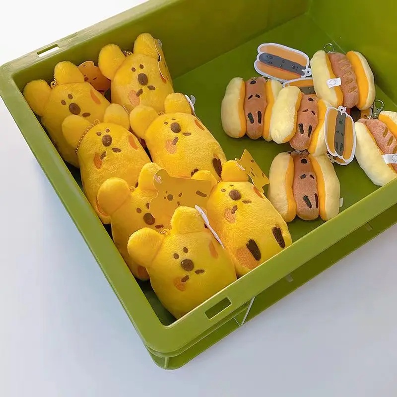 New Popular Cute Exquisite Creative Hot Dog Bun Cheese Lifelike Soft Plush Bag Pendant Fashione Doll Funny Birthday Couple Gift