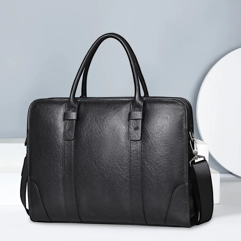 حقيقي حقيبة ساعي الرجال حقيبة جلدية الأعمال الراقية سعة كبيرة حقيبة يد موضة عادية طبقة علوية جلد البقر حقيبة رجالية #1