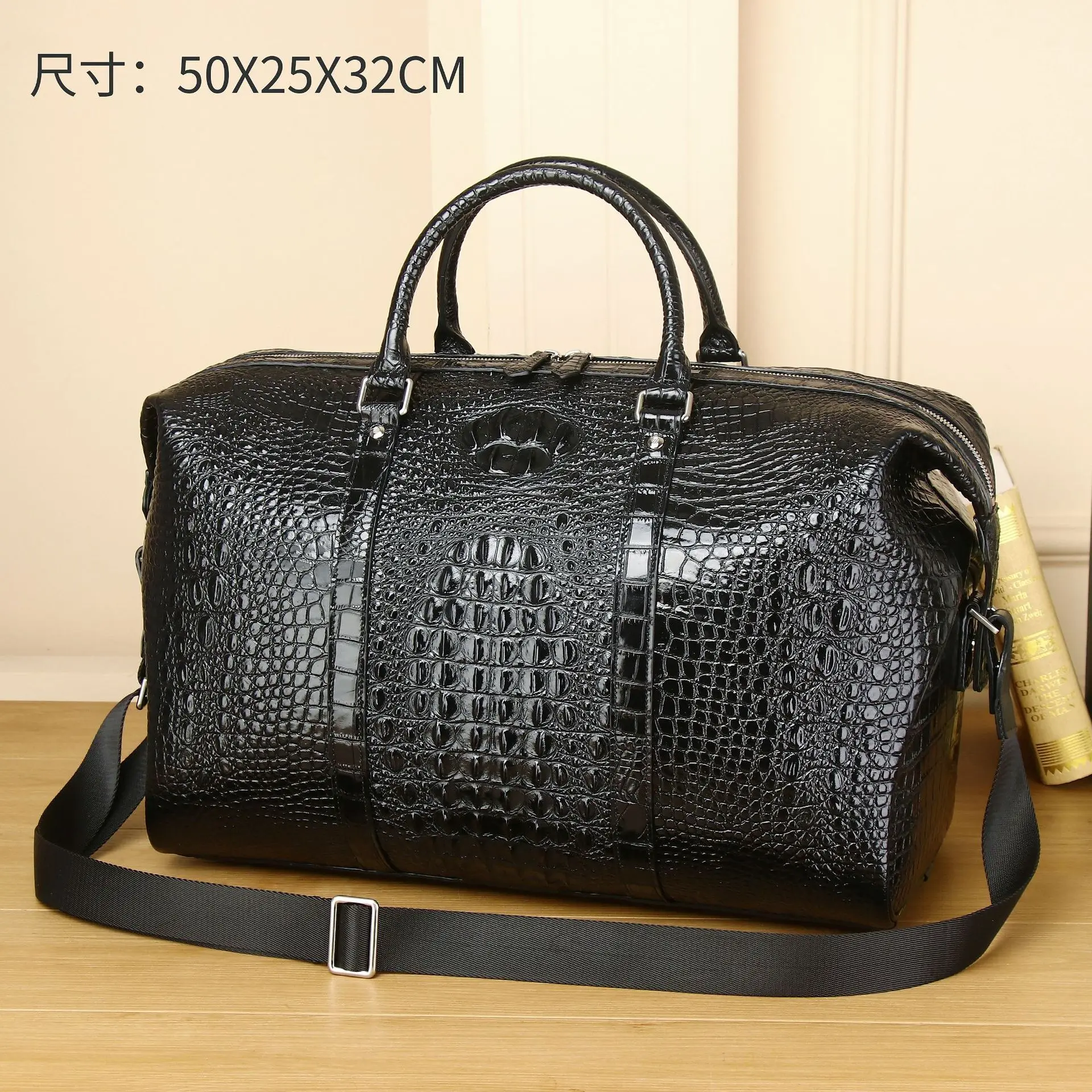 Crocodile Pattern Men's Luggage Travel Bags Large Capacity Genuine Leather Handheld Luggage For Household Outgoing Big Bag Tide