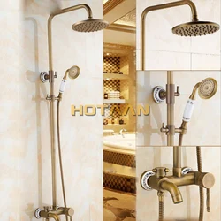 Antique Brass Wall Mounted Mixer Valve Rainfall Shower Faucet Complete Sets + 8