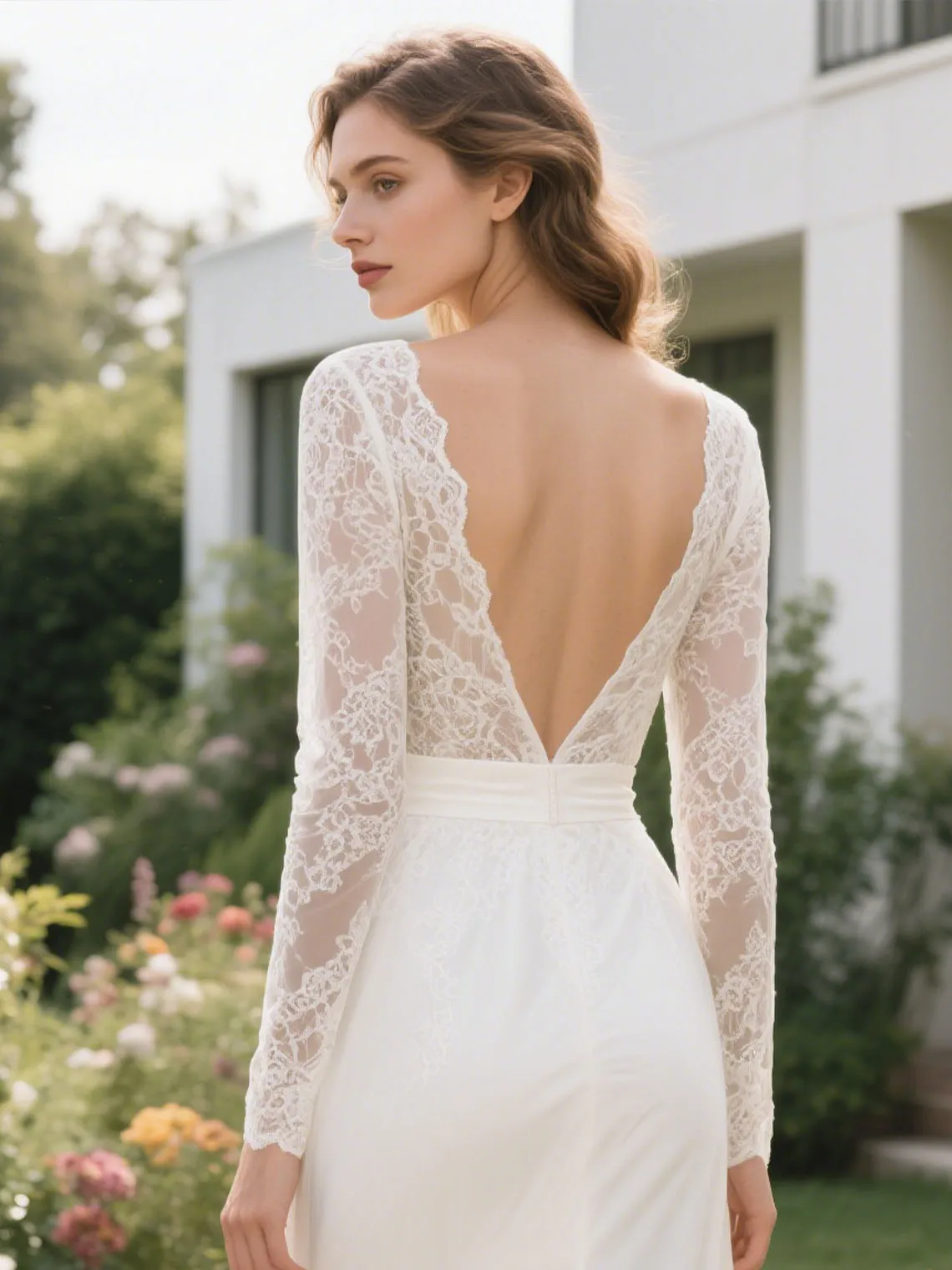 Romantic Sexy V Neck Mermaid Beach Wedding Dress Sweep Train Tulle Long Sleeves High Split Lace Bridal Gown 2025 Free Customized