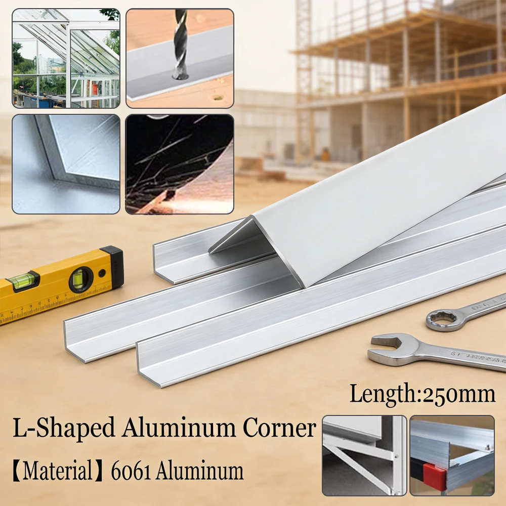 Perfil de Esquina de Aleación de Aluminio 6061, 250 mm, en Forma de L, Ángulo de 90 Grados, para Estructuras Industriales y Refuerzo, 3-5 mm ﻿