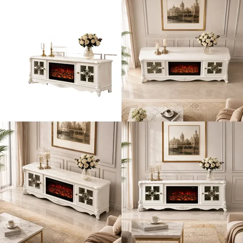 Modern Simple Floor to Ceiling TV Cabinet European Style Electronic Fireplace Decorative Storage Unit for Villa Living Room