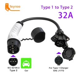 Feyree-Adaptador de cargador para coche eléctrico, Cable de 0,5 m para estación de carga de vehículo eléctrico, 16A, 32A, j1772, tipo 1 a tipo 2, IEC62196-2