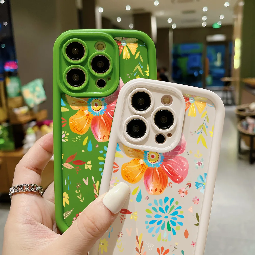 Flower Phone Case for iPhone 13 11 15 Pro Max 14 Plus 12 XR X XS 7 8 SE 13pro 15pro Liquid Silicon Solid Color Funda Cover Coque